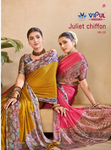 Juliet Chiffon Vol 29 By Vipul Black Rangoli Printed Saree 